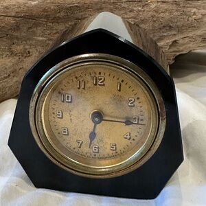 ❤️Vintage Lux Black and Gold Office / Travel Clock with black & white Numbers
